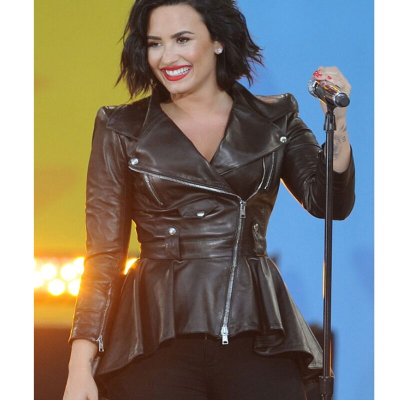 Demi Lovato Good Morning America Peplum Leather Jacket