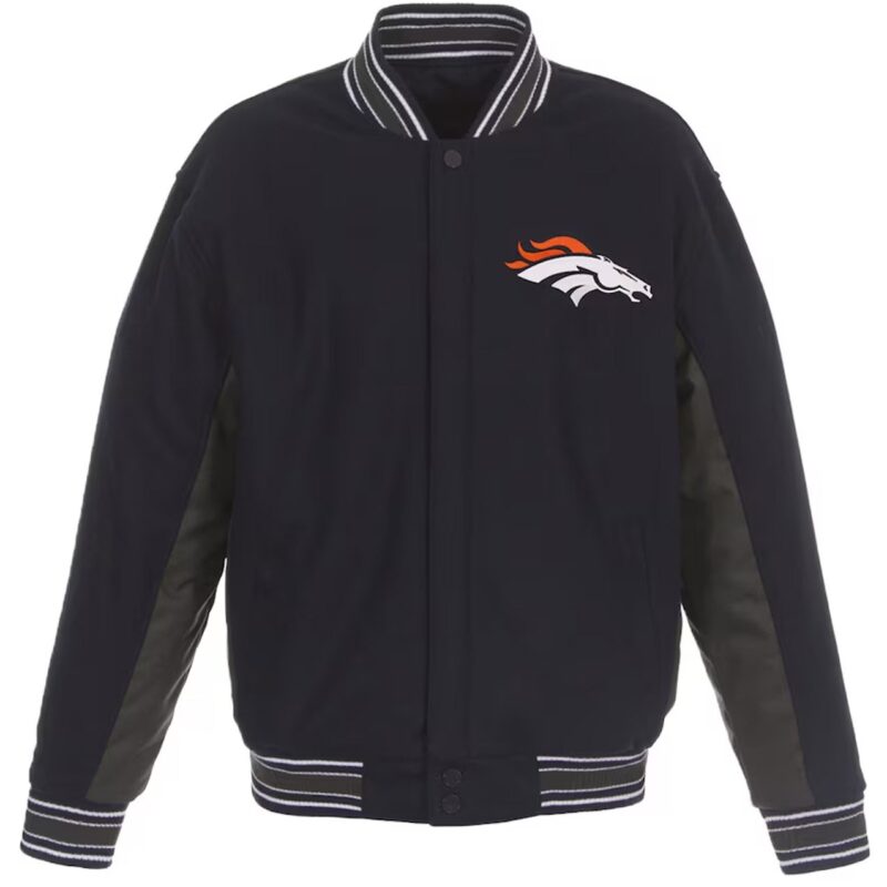 Denver Broncos Navy and Gray Varsity Wool Jacket