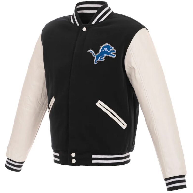 Detroit Lions Black and White Varsity Jacket
