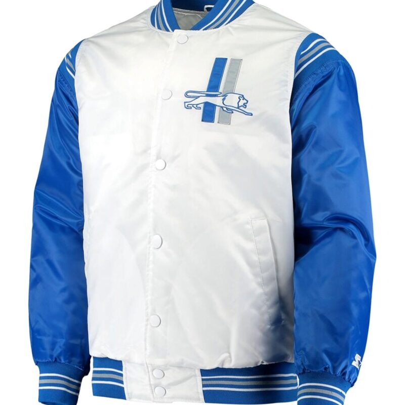 White/Blue Detroit Lions Historic Logo Renegade Satin Jacket