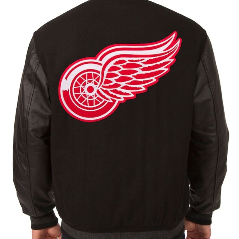 Detroit Red Wings Two Hit Wool & Leather Black Varsity Jacket