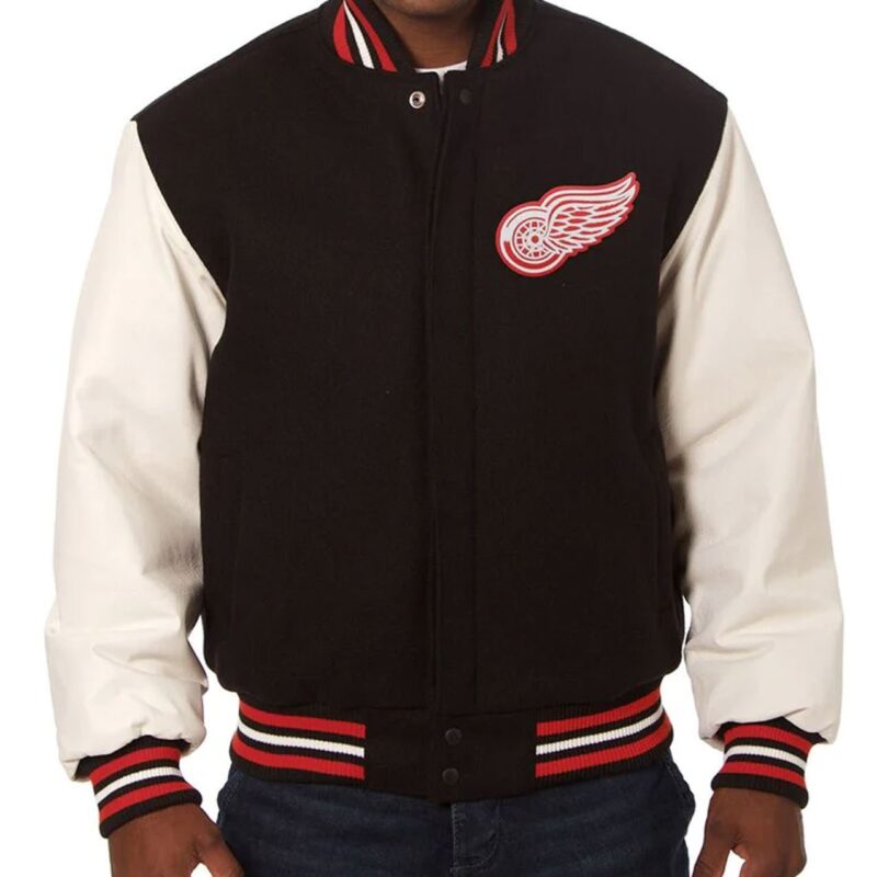 Detroit Red Wings Black and White Two-Tone Varsity Jacket