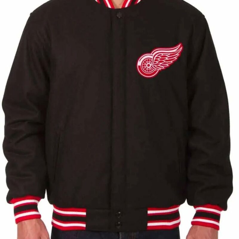 Detroit Red Wings Gray and Black Varsity Wool Jacket