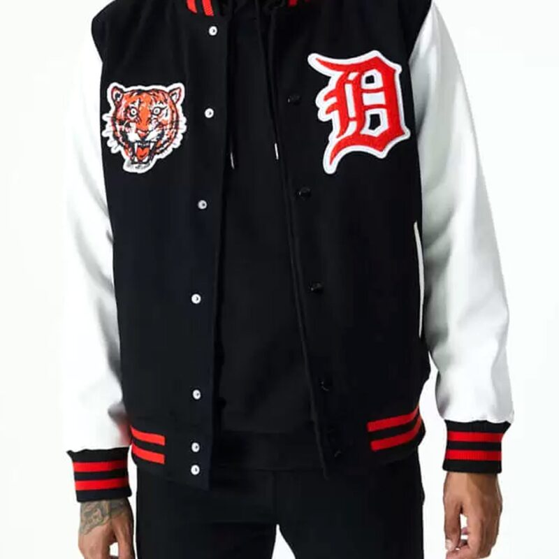 Detroit Tigers Letterman Black and White Jacket
