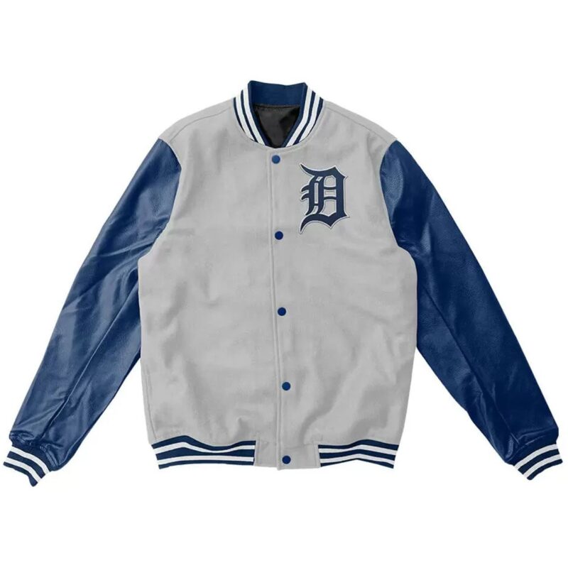 Detroit Tigers Grey and Blue Letterman Jacket