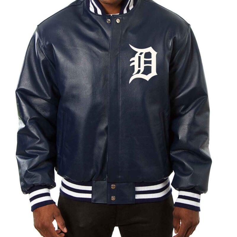 Detroit Tigers Varsity Navy Blue Leather Jacket