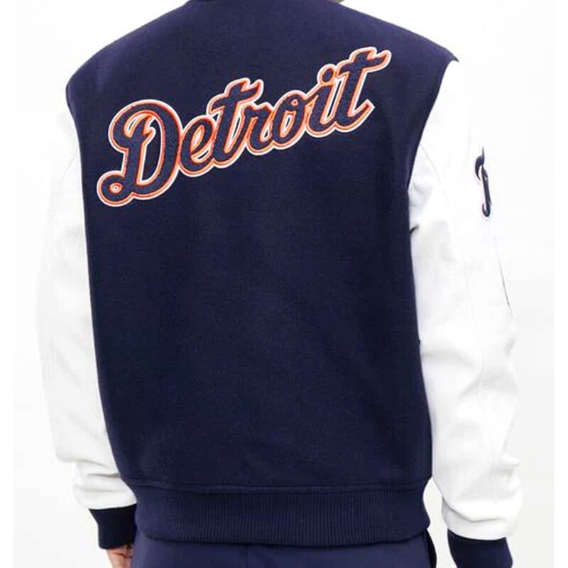 Detroit Tigers White and Navy Blue Letterman Jacket