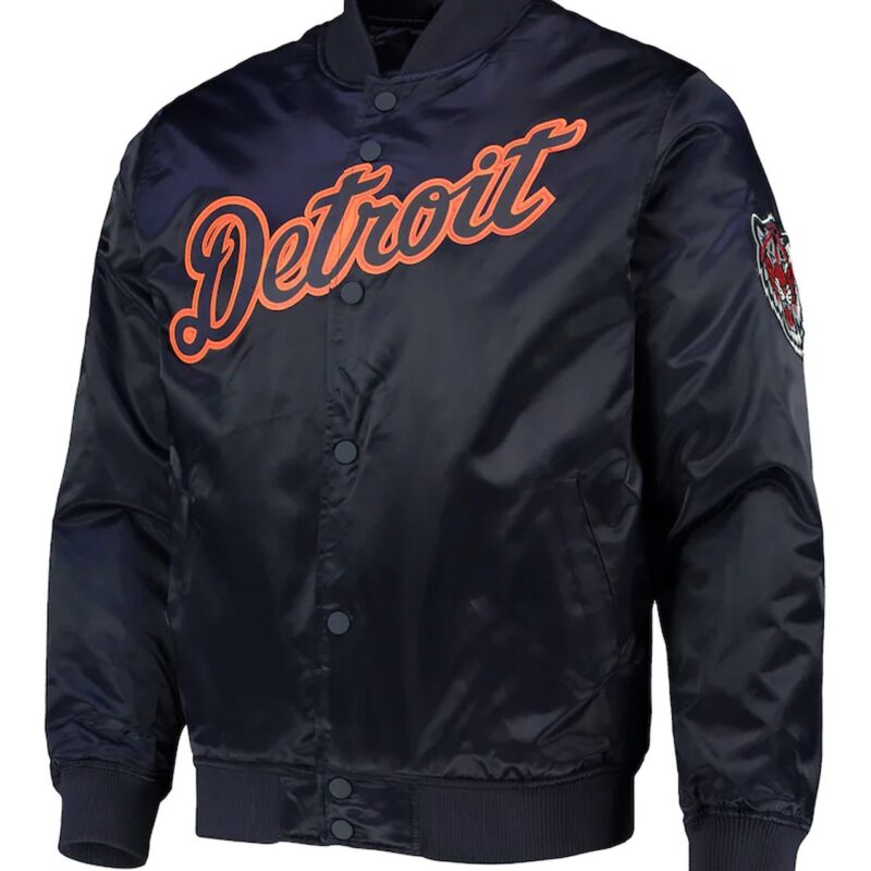 Detroit Tigers Navy Wordmark Satin Jacket