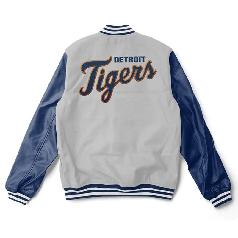 Detroit Tigers Grey and Blue Letterman Jacket