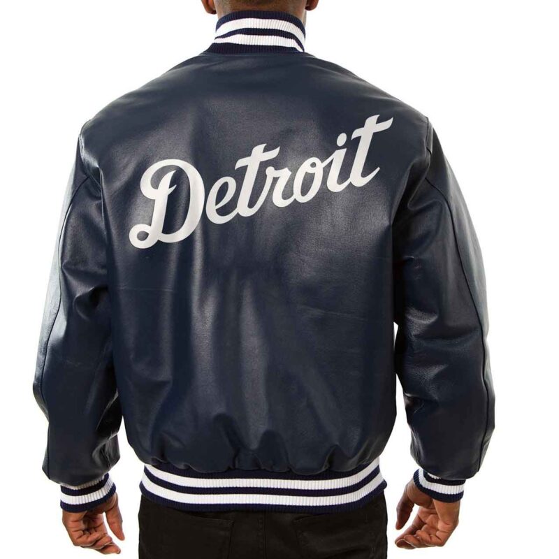 Detroit Tigers Varsity Navy Blue Leather Jacket