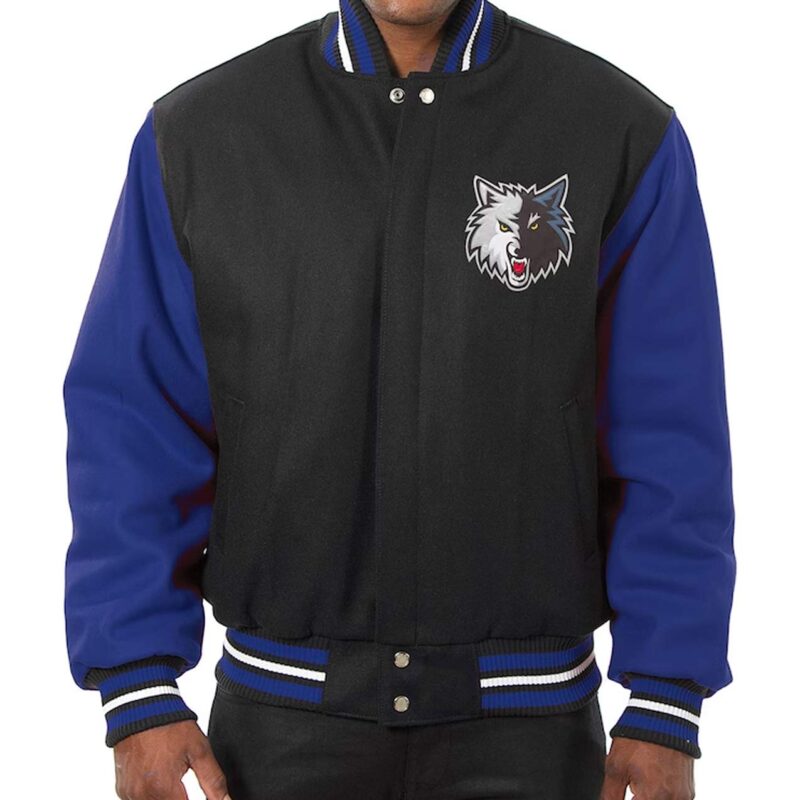 Minnesota Timberwolves Domestic Varsity Black and Royal Varsity Jacket