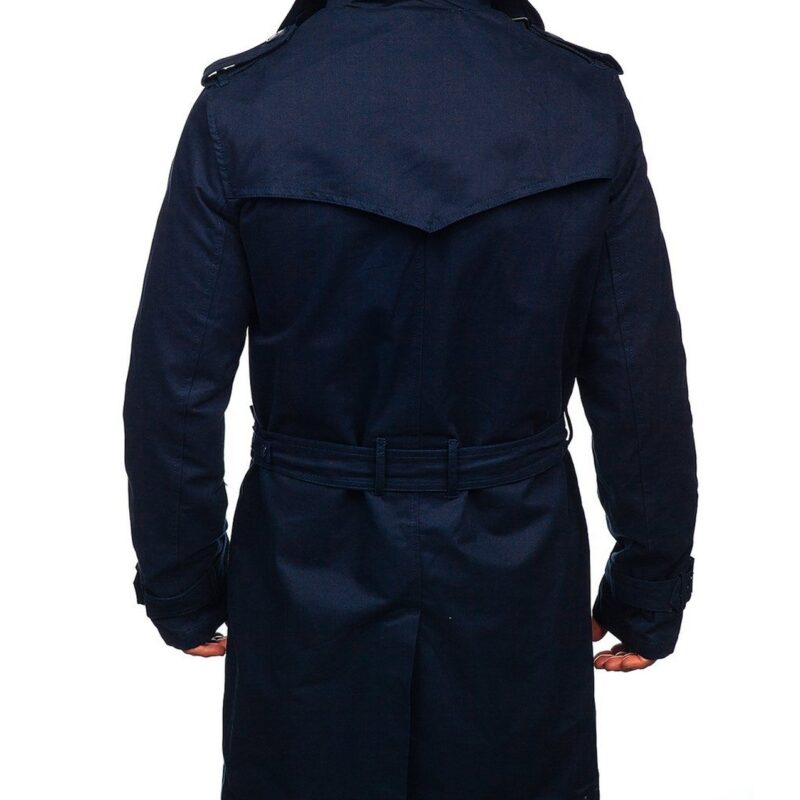 Men’s Double-Breasted Navy Blue Trench Coat