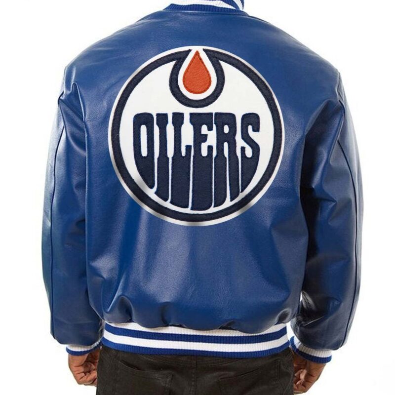 Edmonton Oilers Varsity Royal Blue Leather Jacket