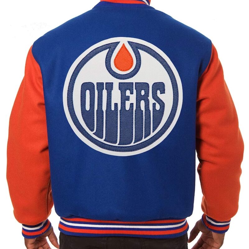 Edmonton Oilers Varsity Royal and Orange Wool Jacket