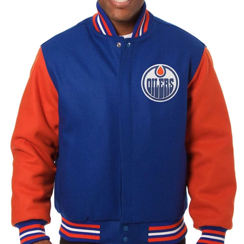 Royal/Orange Edmonton Oilers Two-Tone Varsity Wool Jacket