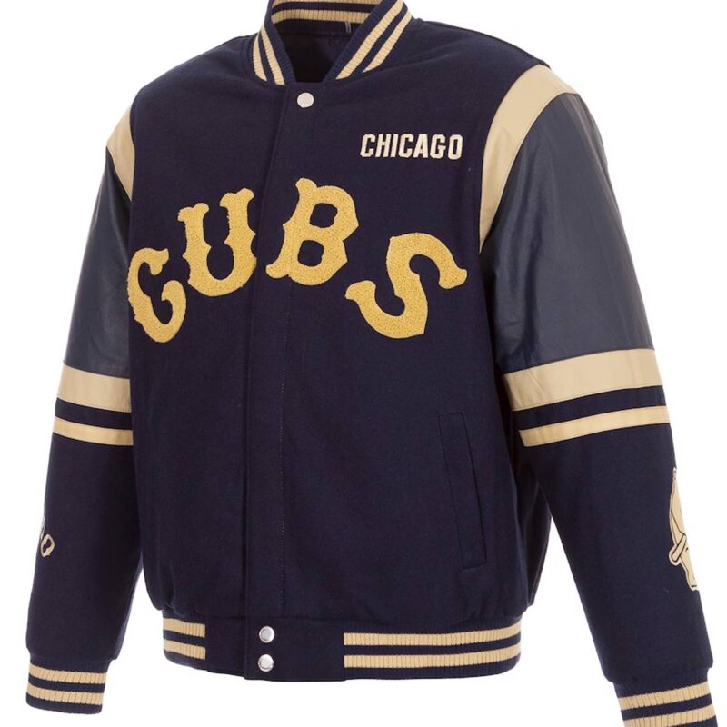 Chicago Cubs Embroidered Logo Navy Varsity Wool & Leather Jacket