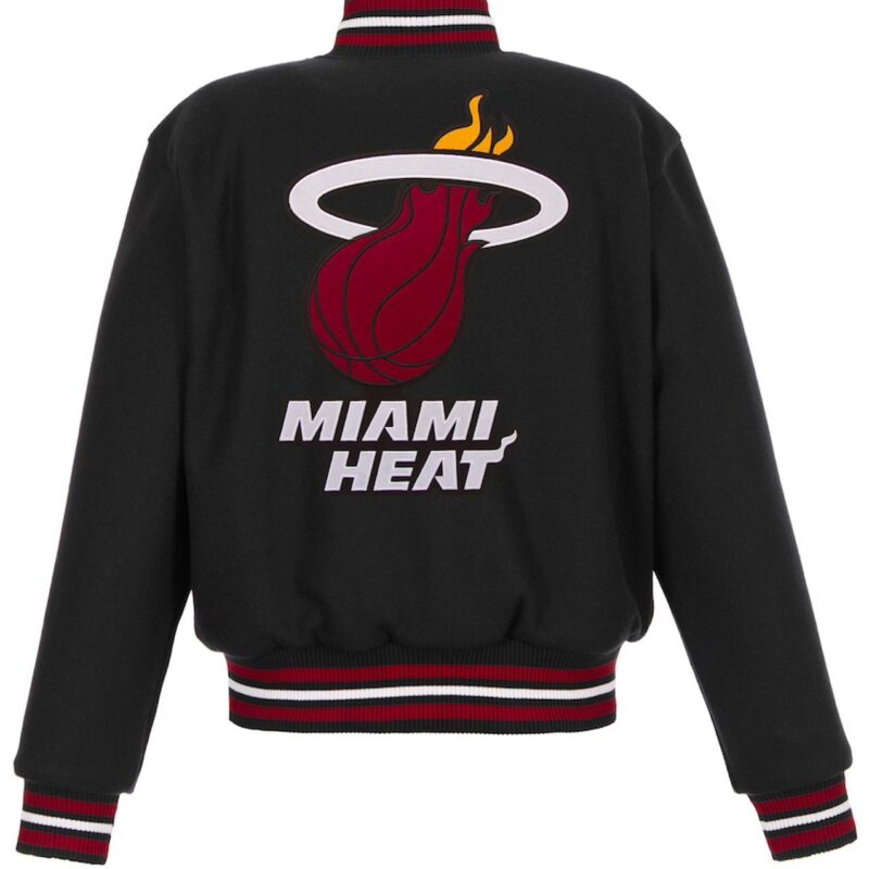 Embroidered Logo Miami Heat Black Varsity Wool Jacket