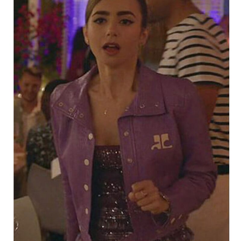 Emily in Paris Season 02 Lily Collins Purple Leather Jacket