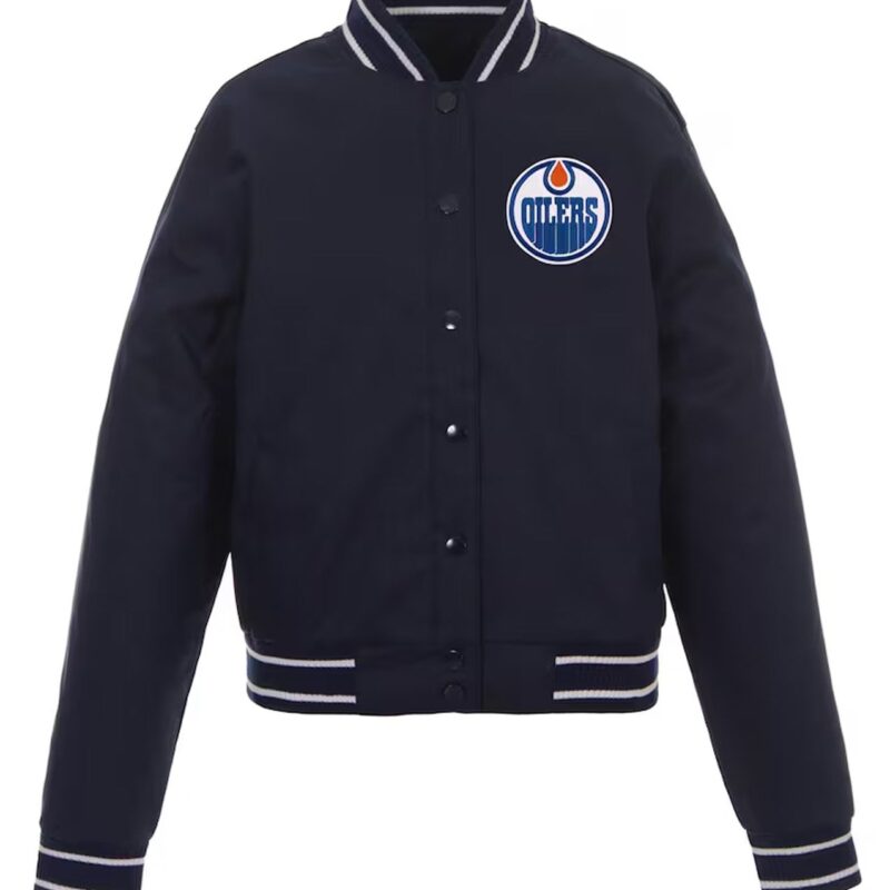 Edmonton Oilers Poly-Twill Front-Hit Navy Jacket