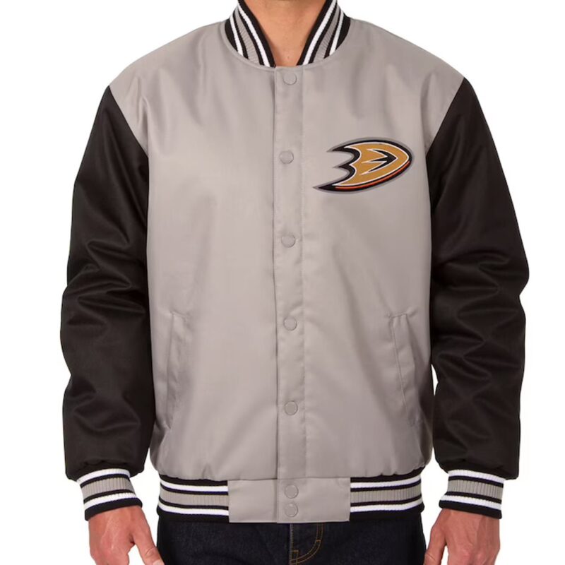 Anaheim Ducks Front Hit Poly Twill Gray and Black Jacket