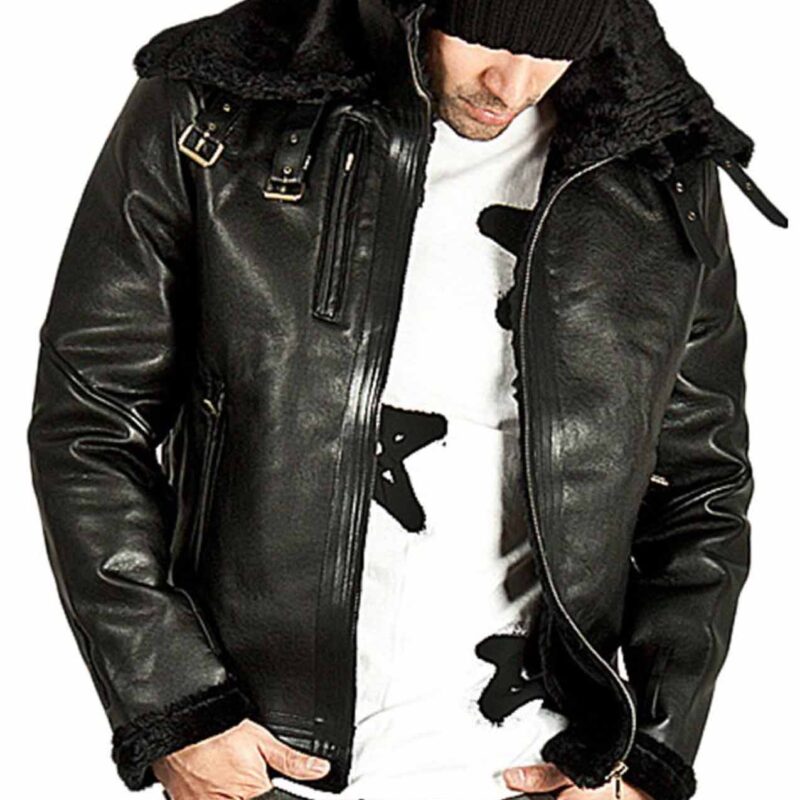 Men’s Fur Lined Belted Collar Style Double Face Jacket