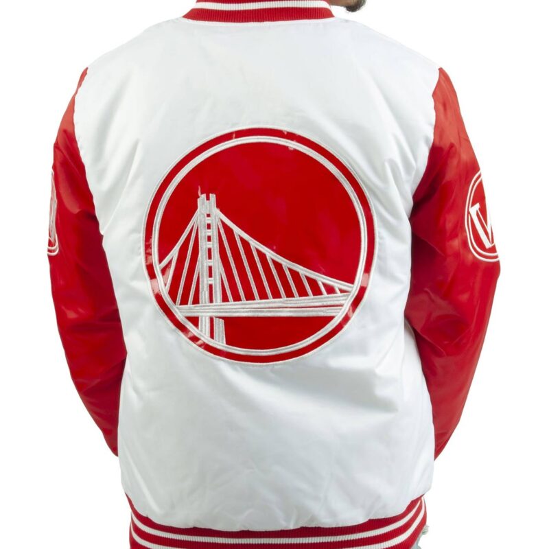 Golden State Warriors White and Red Satin Jacket