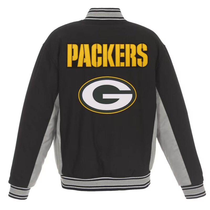 Green Bay Packers Black and Gray Varsity Wool Jacket