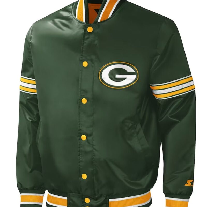 Green Bay Packers Midfield Green Varsity Satin Jacket