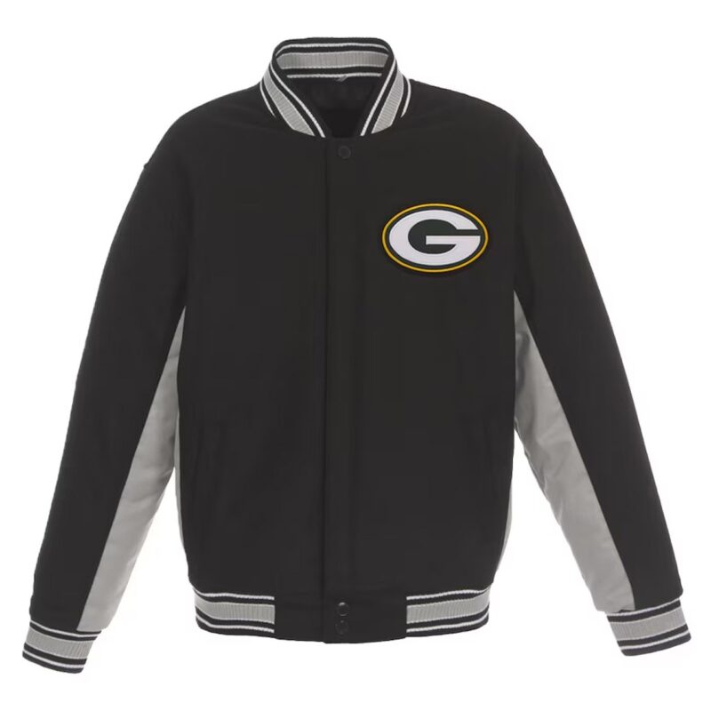 Green Bay Packers Black and Gray Varsity Wool Jacket