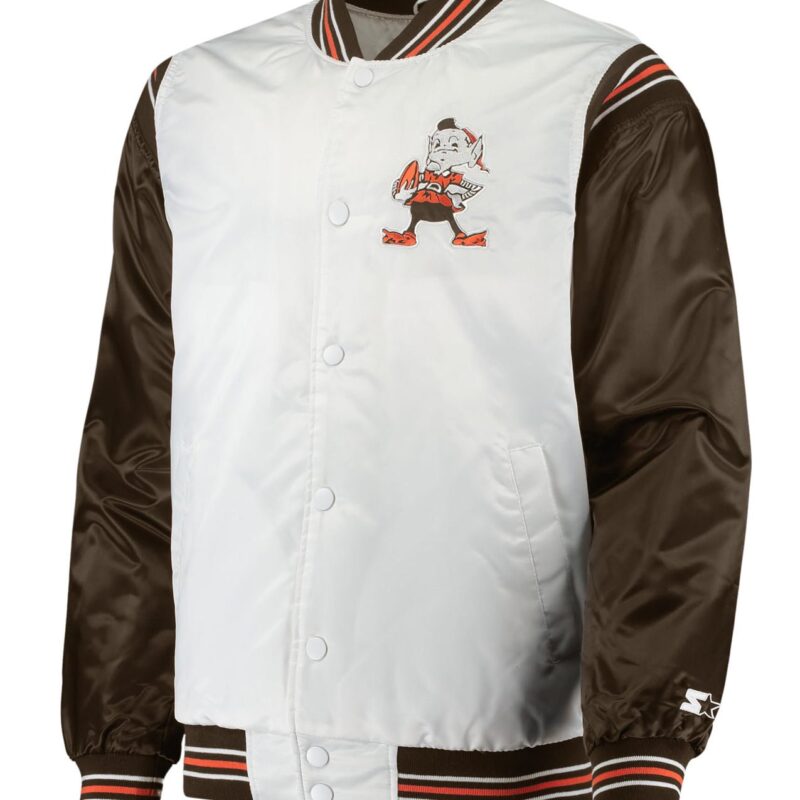 White/Brown Cleveland Browns Historic Logo Renegade Varsity Satin Jacket