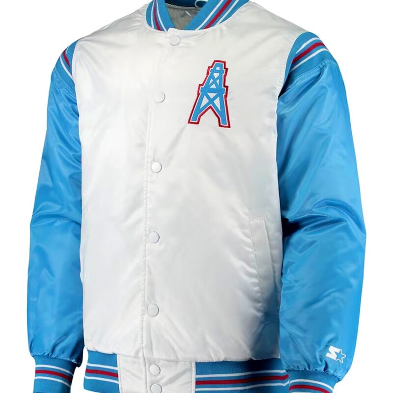 White/Light Blue Houston Oilers Historic Logo Renegade Satin Jacket