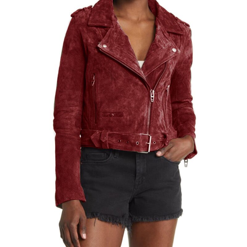 Indebted Abby Elliott Red Suede Jacket