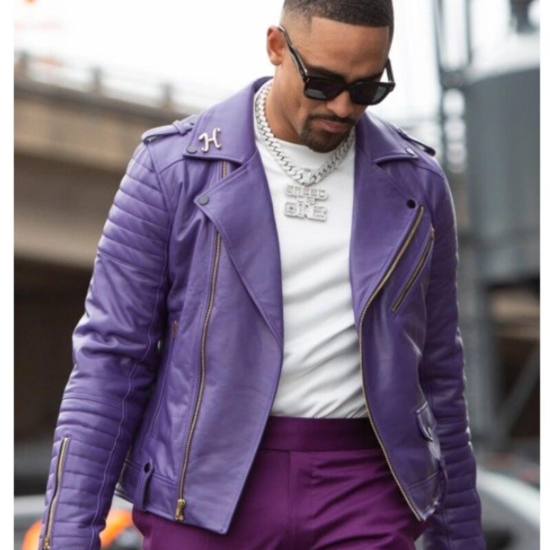 Jalen Hurts Biker Purple Leather Jacket