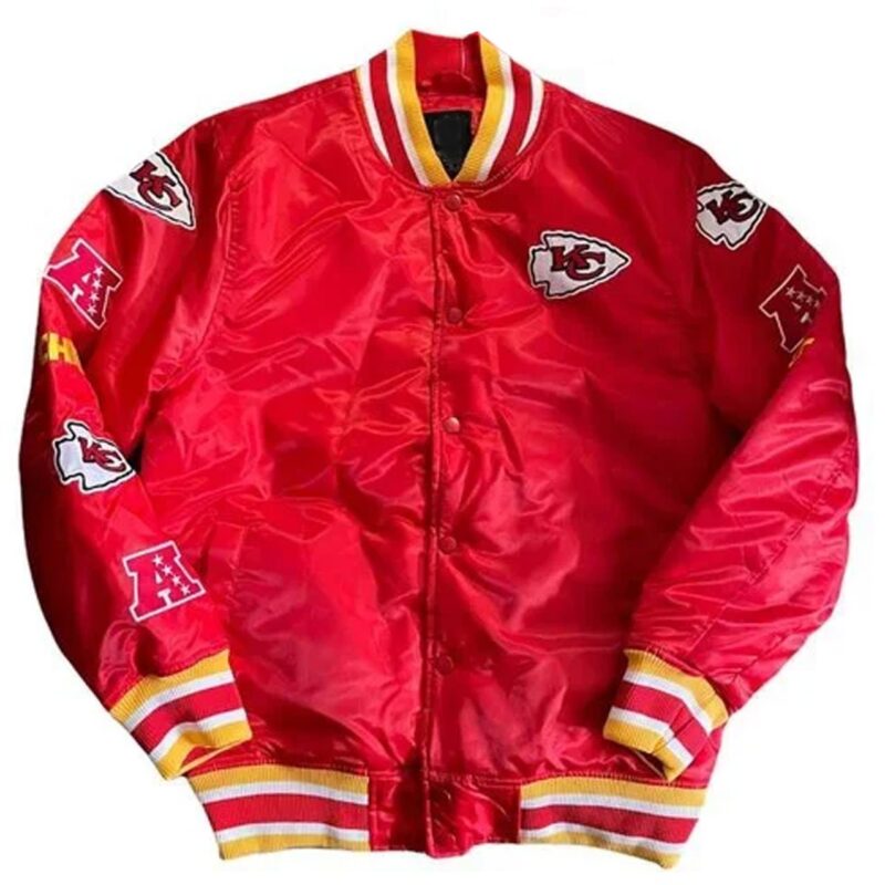 Football Kansas City Chiefs Bomber Red Satin Jacket