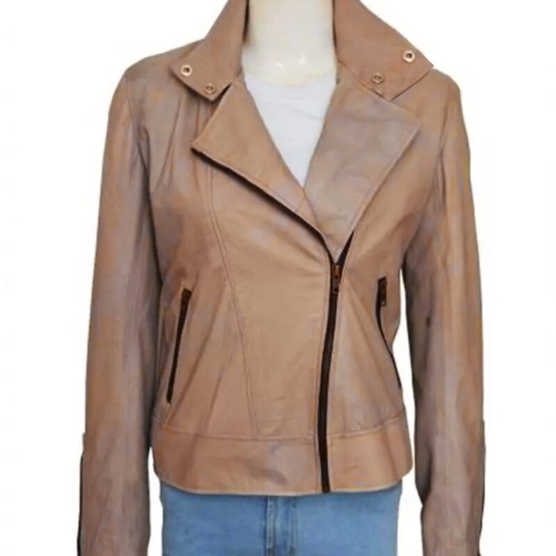 Arrow S04 Katie Cassidy Beige Leather Jacket