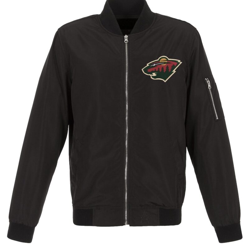 Minnesota Wild Lightweight Black Nylon Bomber Jacket