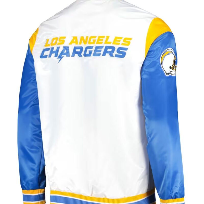 Los Angeles Chargers Throwback Pitch Blue and White Satin Jacket
