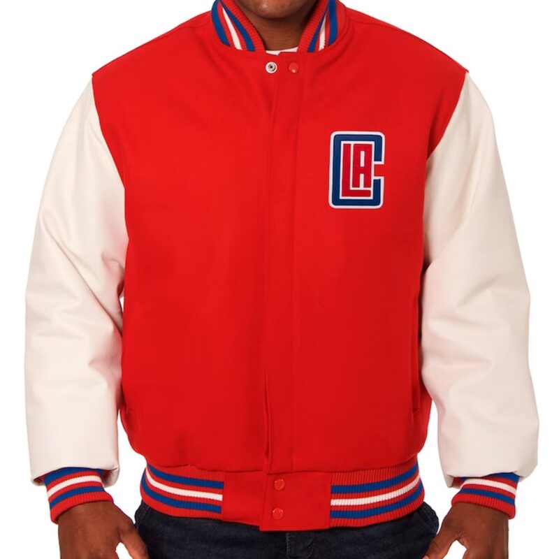 Los Angeles Clippers Varsity Red and White Wool/Leather Full-Snap Jacket