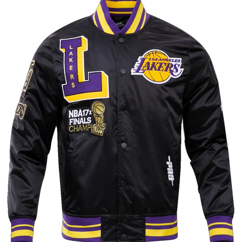 Los Angeles Lakers Mash Up Logo Black Satin Jacket