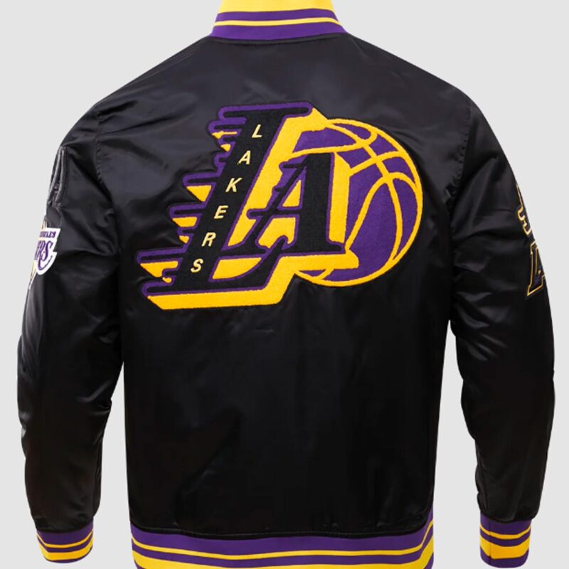 Los Angeles Lakers Mash Up Logo Black Satin Jacket