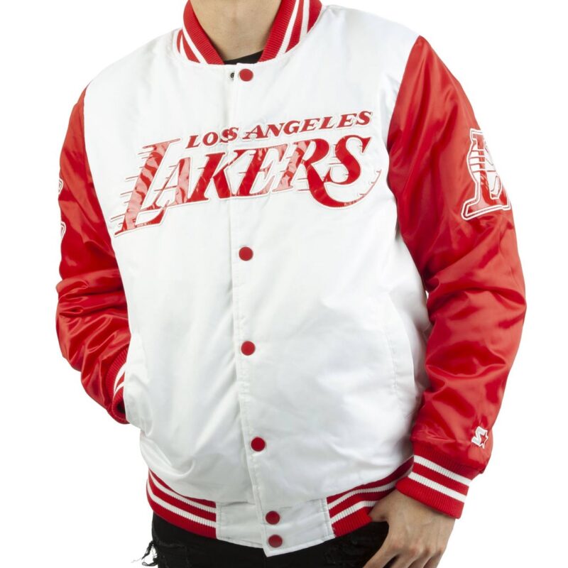 Los Angeles Lakers White and Red Satin Jacket
