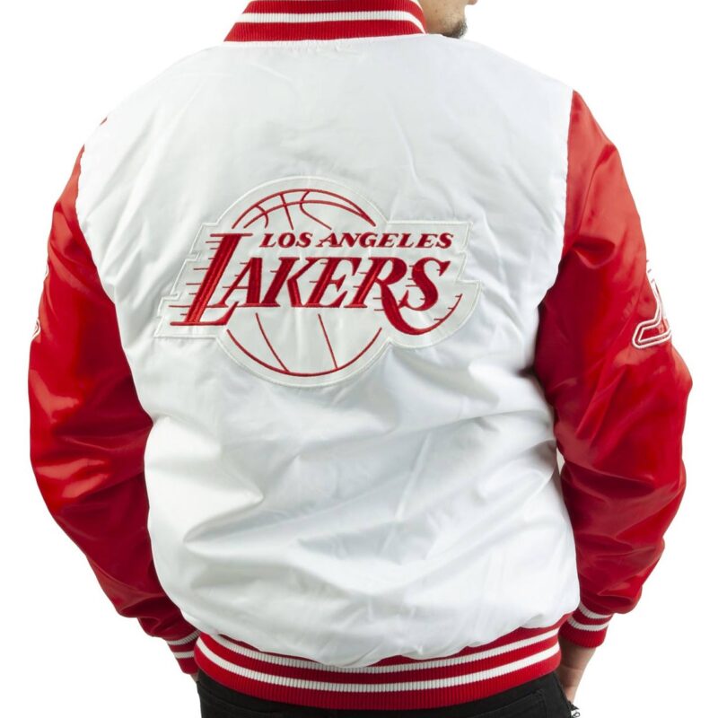 Los Angeles Lakers White and Red Satin Jacket