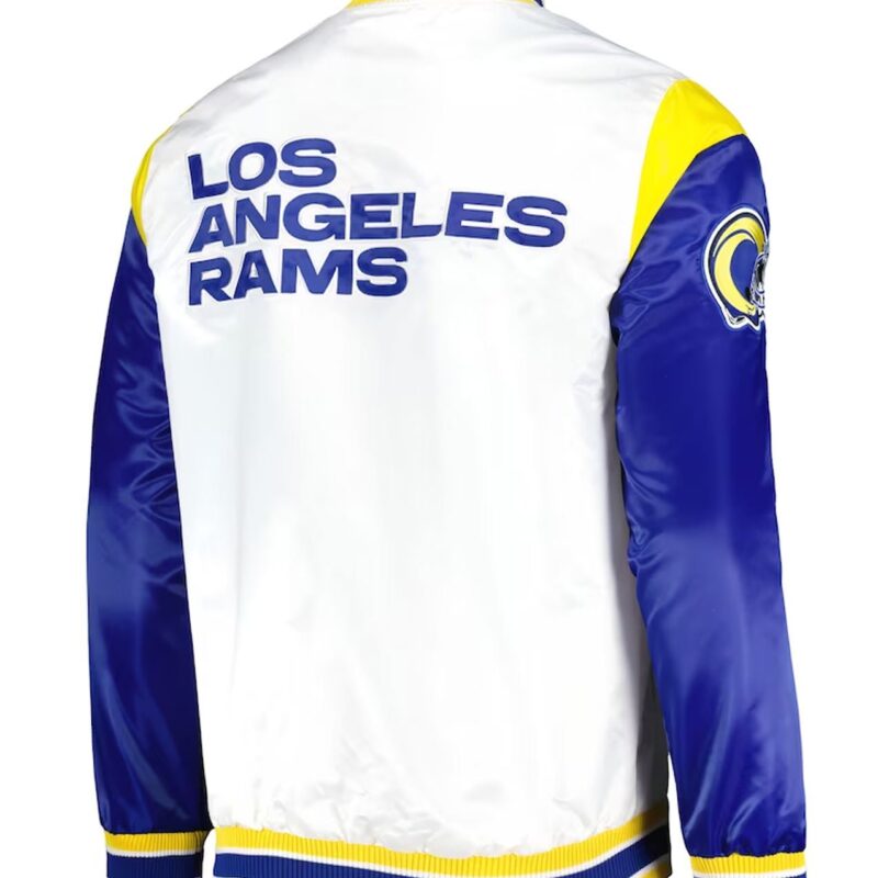 LA Rams Throwback Warm Up Pitch White Varsity Satin Jacket