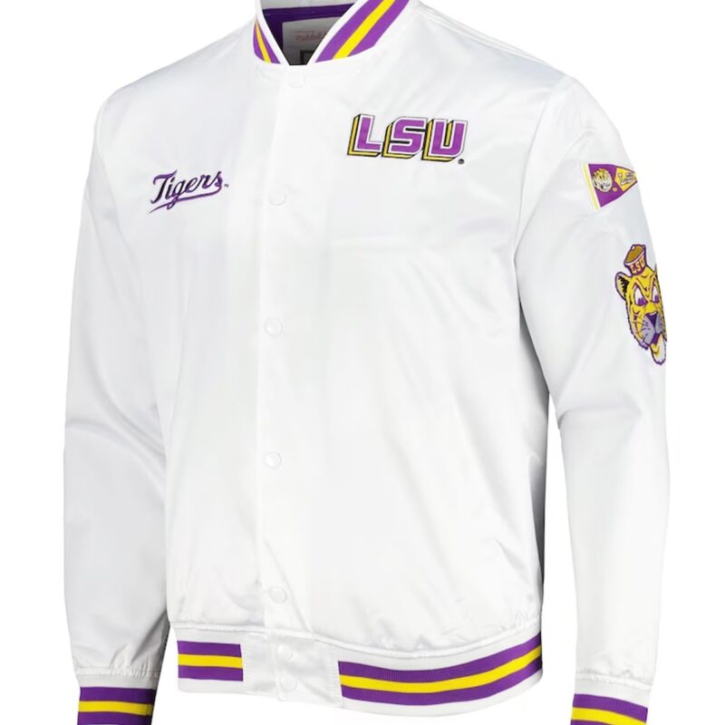 LSU Tigers City Collection White Varsity Satin Jacket