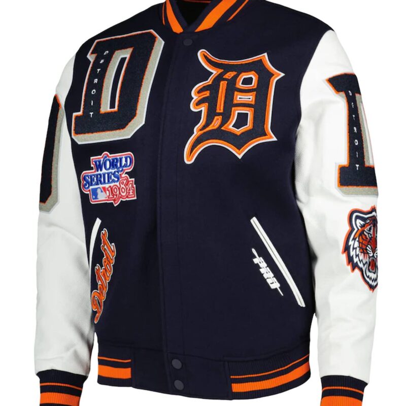 Detroit Tigers Mash Up Navy Blue and White Varsity Jacket