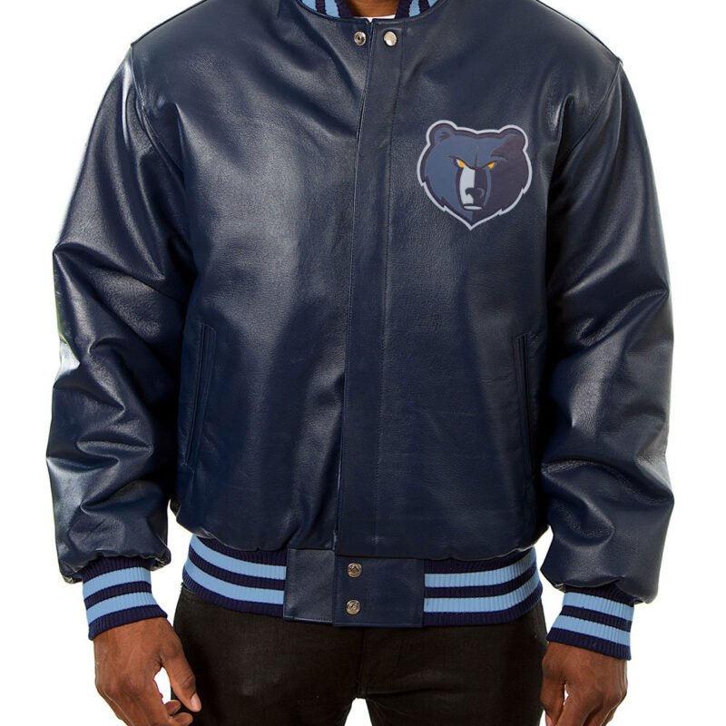 Memphis Grizzlies Varsity Navy Blue Leather Jacket