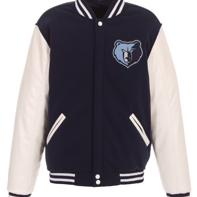 Memphis Grizzlies Navy and White Varsity Wool & Leather Jacket