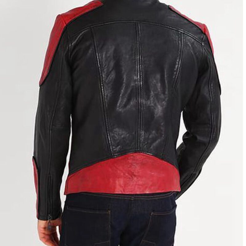 Men’s New Fashion Black and Red Leather Jacket