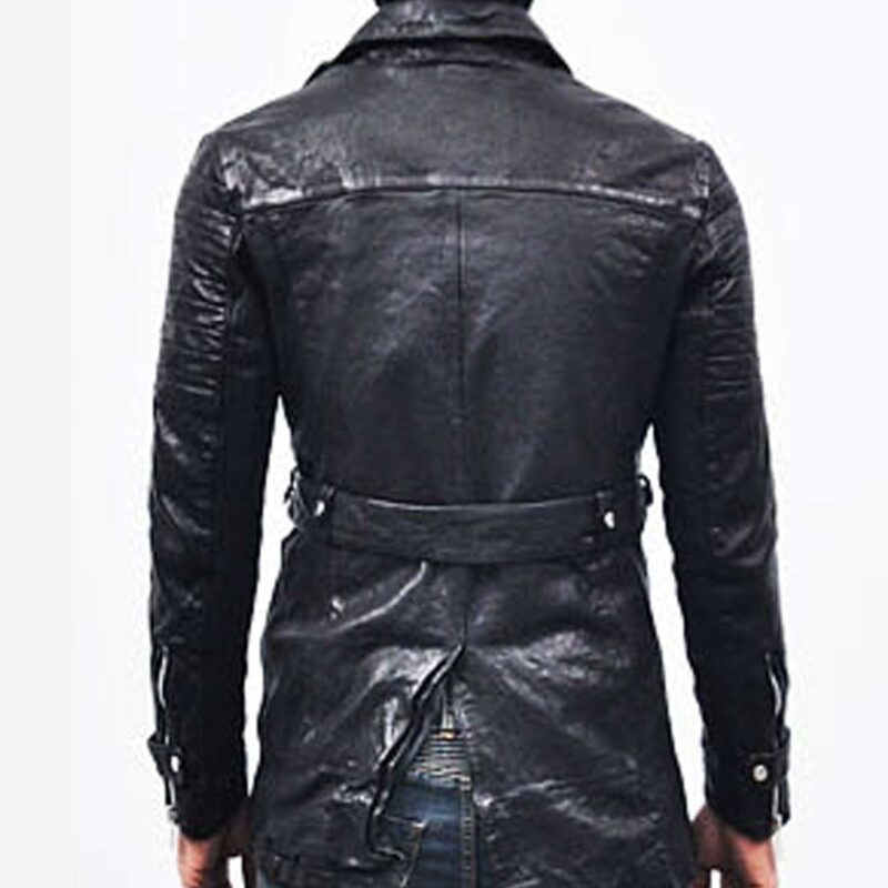 Men’s Mid Length Belted Black Leather Coat
