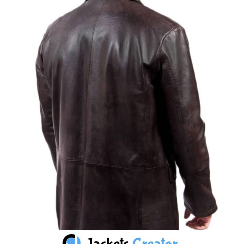 Men’s Casual Shirt Collar Mid Length Brown Leather Coat